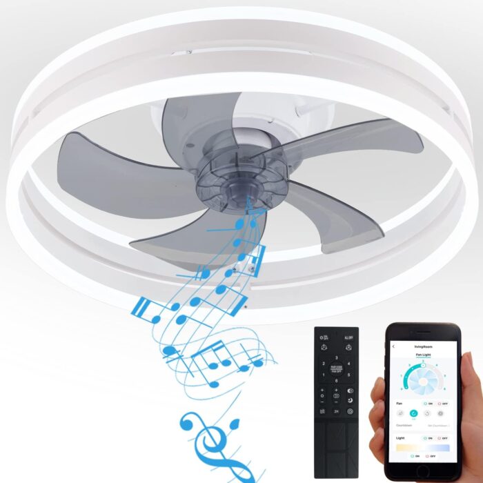 IoTPenguin Flush Mount Ceiling Fan with Light and Bluetooth Speaker