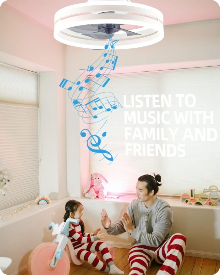 IoTPenguin Flush Mount Ceiling Fan with Light and Bluetooth Speaker - Image 2