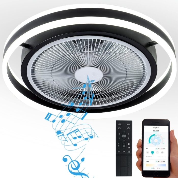 IoTPenguin Flush Mount Ceiling Fan with Light and Bluetooth Speaker